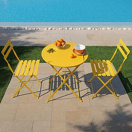 Duo table et chaises pliantes - acier - jaune