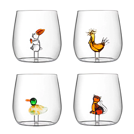 Set de 4 gobelets assortis : chat, coq, lapin et canard
